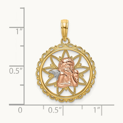 w/White Rhodium Cut-out Angel Charm, 14K Two-tone