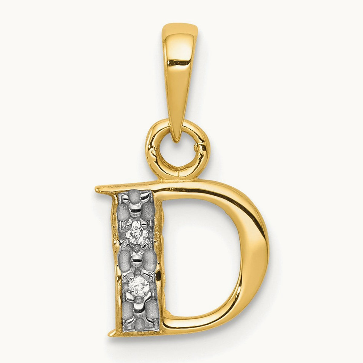 Diamond Letter D Initial Pendant, 14K Yellow Gold with Rhodium