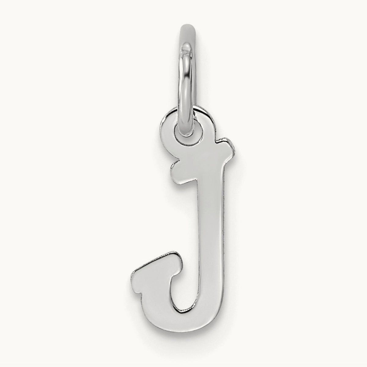 Small Script Letter J Initial Charm, 14K White Gold