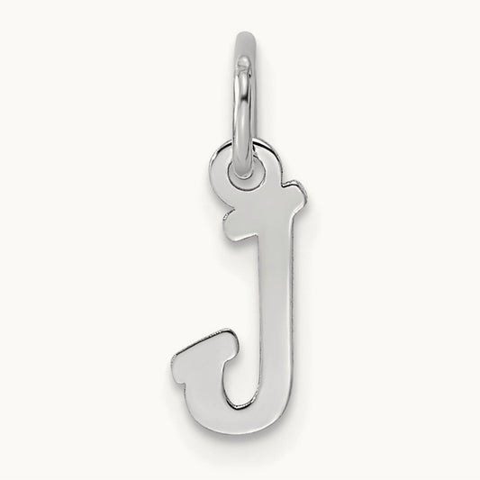Small Script Letter J Initial Charm, 14K White Gold