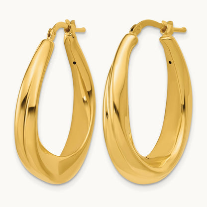 Polished Oval Hollow Hoop Earrings, 14K — Leslie's