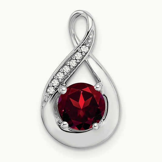 Garnet and Diamond Pendant — 14K White Gold