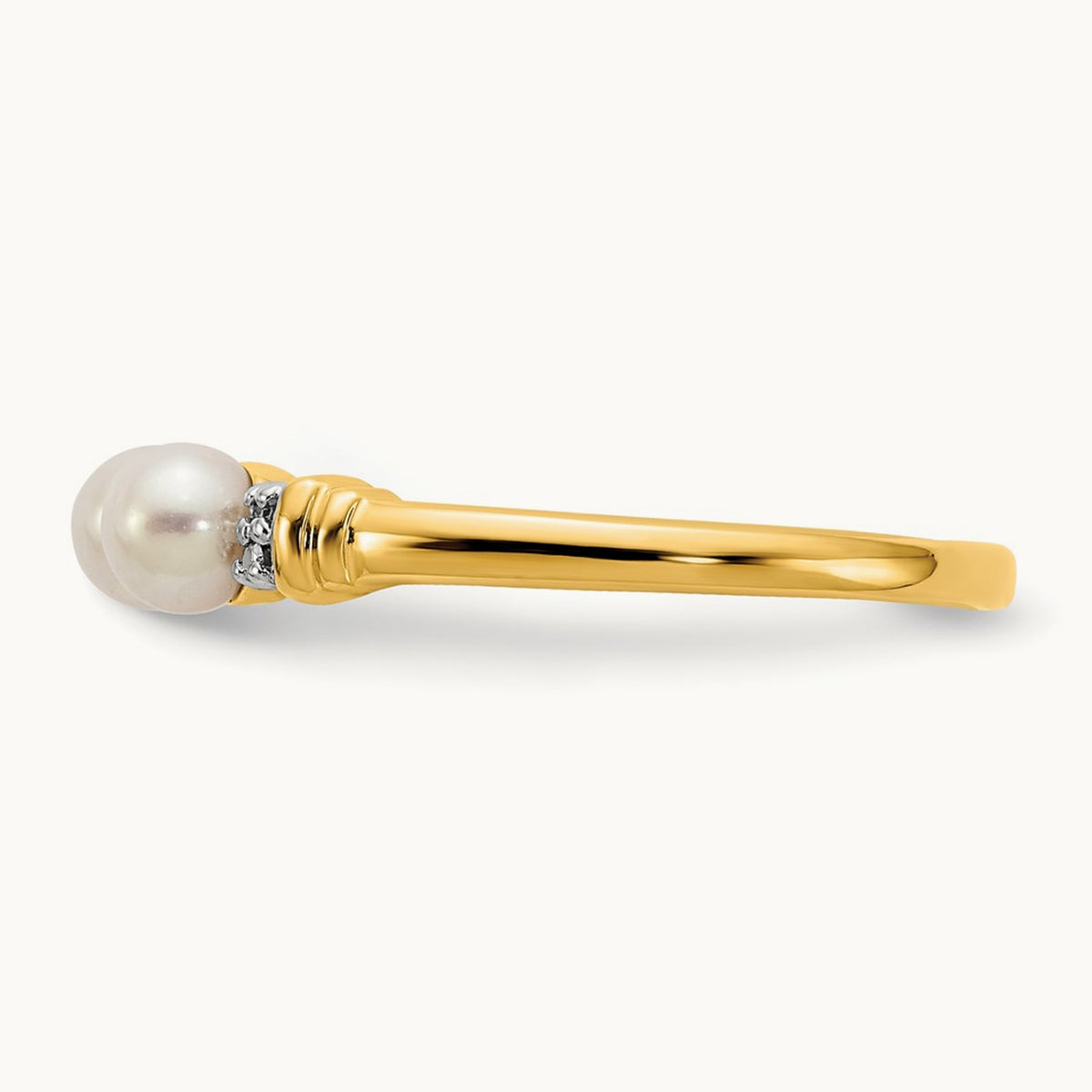 Diamond and FW Cultured 3-Pearl Ring, 14K