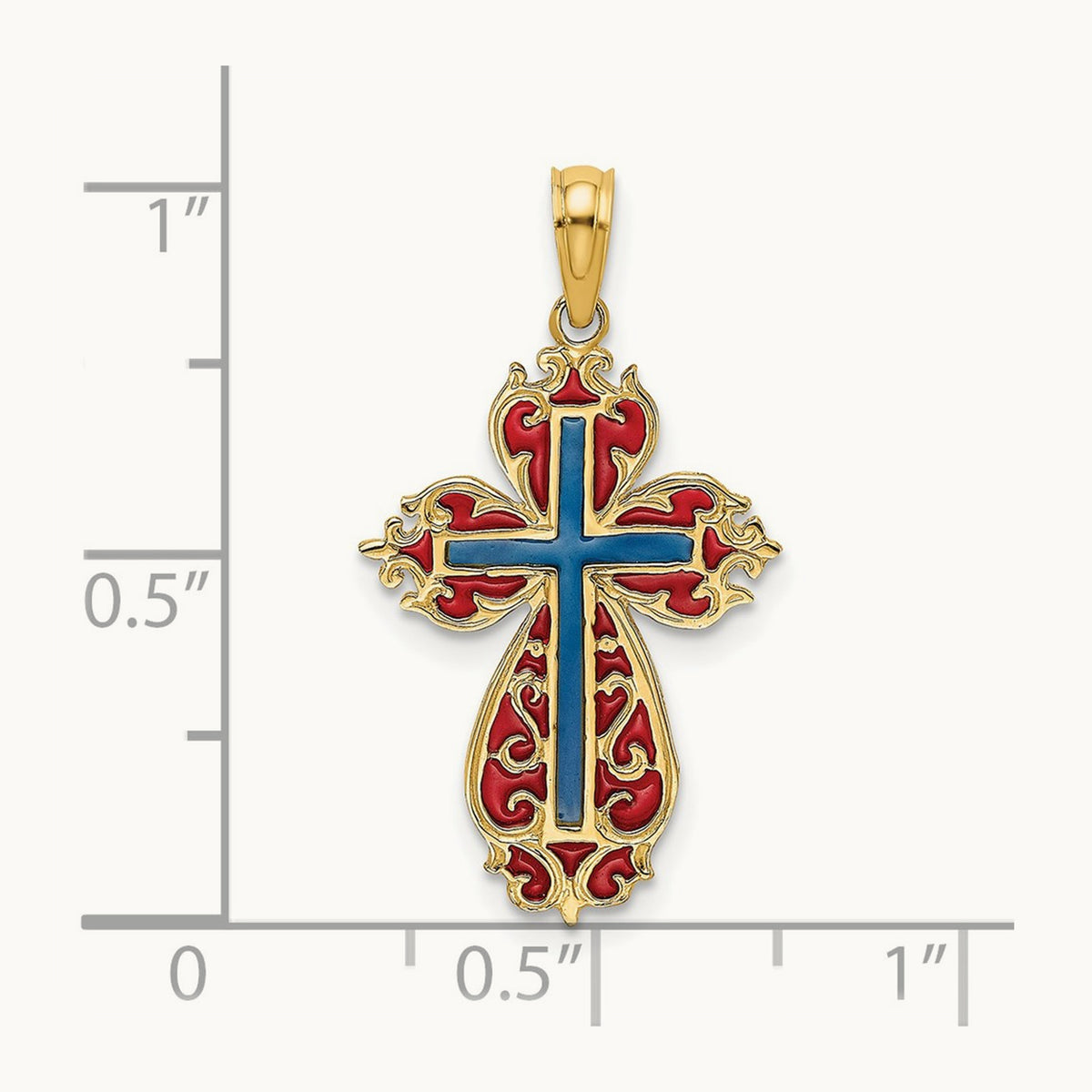 Blue and Red Enameled Cross Charm — 21.5mm