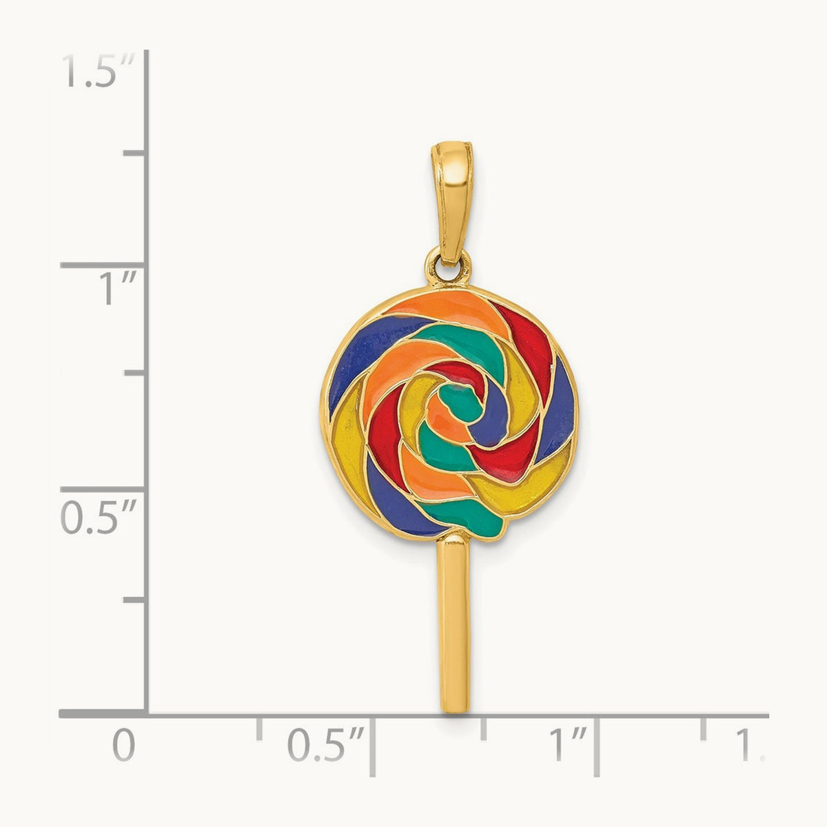3D Enameled Lollipop Pendant, 14K