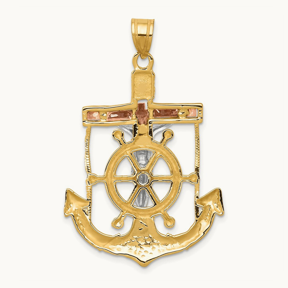Tri-color Diamond-cut with Textured Mariner's Crucifix Pendant — 44mm
