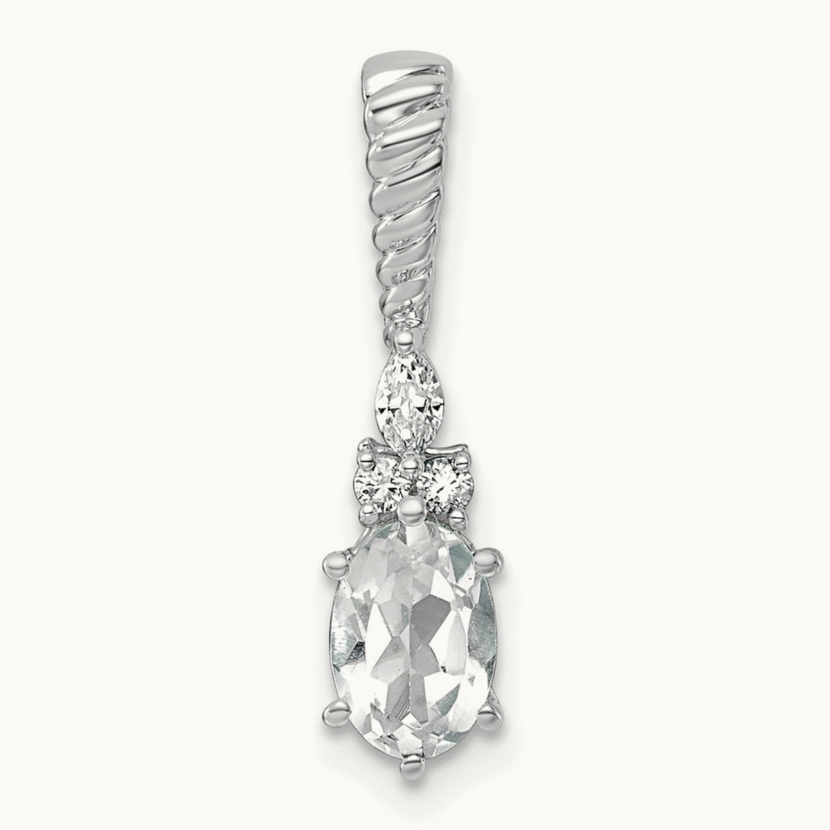 Polished Diamond and Topaz Twisted Chain Slide — 14K White Gold