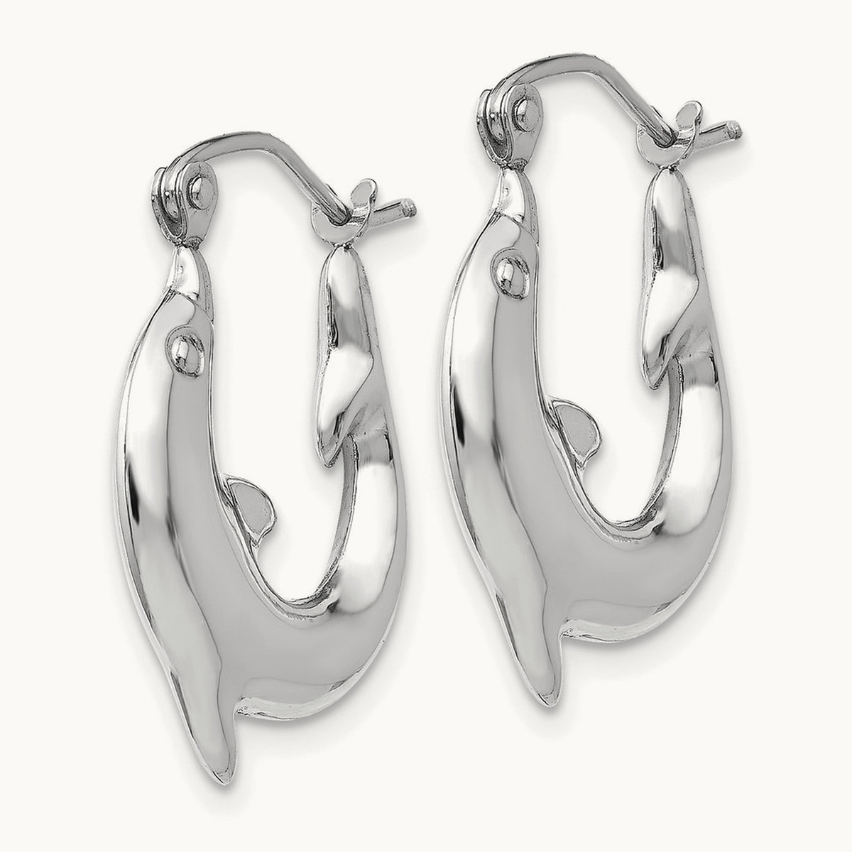 Polished Dolphin Hoop Earrings — 14K White Gold, 18.5mm