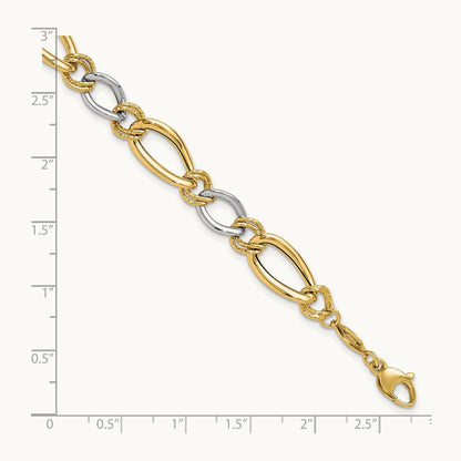 Polished & Textured Fancy Oval Curb Bracelet, 14K Two-tone