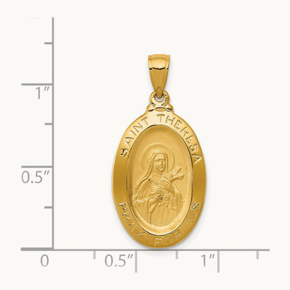 Saint Theresa Oval Medal Pendant, 14K