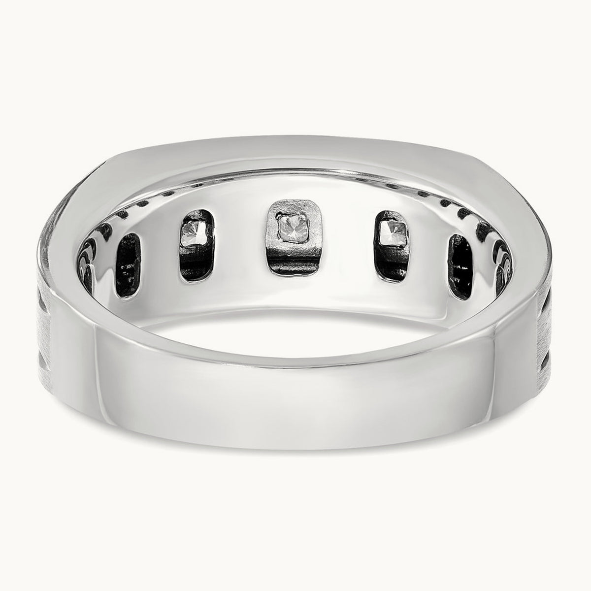 w/ Black RH IBGoodman Men's Satin & Grooved 5-Stone Dia Ring, 14K White Gold