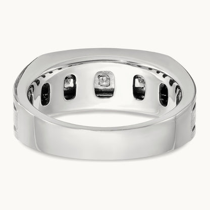 w/ Black RH IBGoodman Men's Satin & Grooved 5-Stone Dia Ring, 14K White Gold
