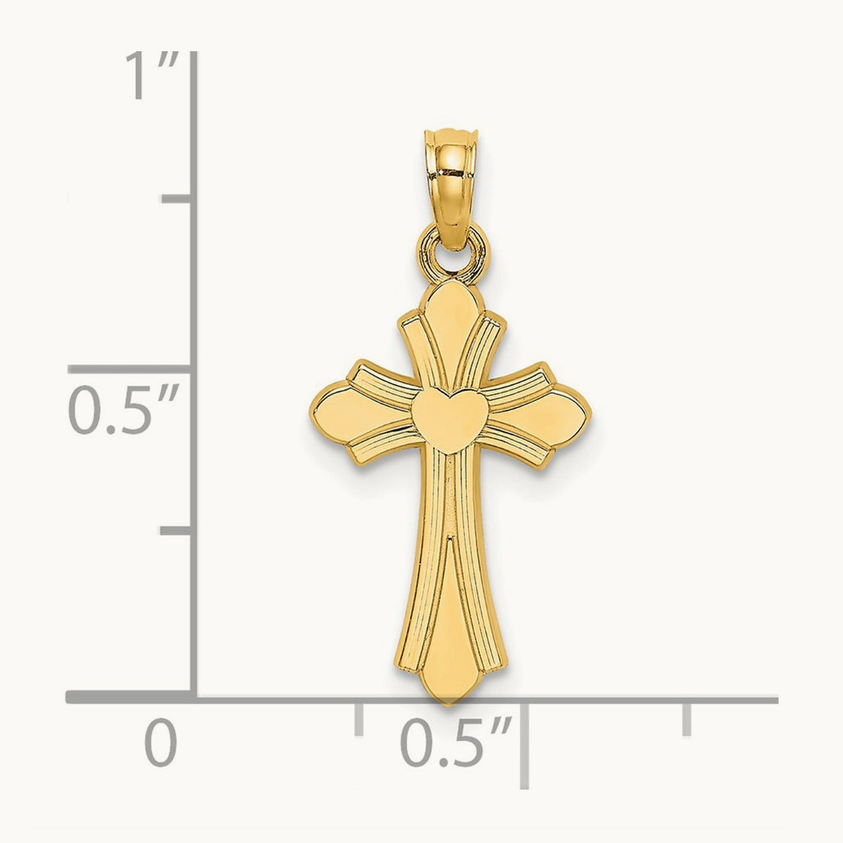 Polished Cross w/ Heart Charm, 14K