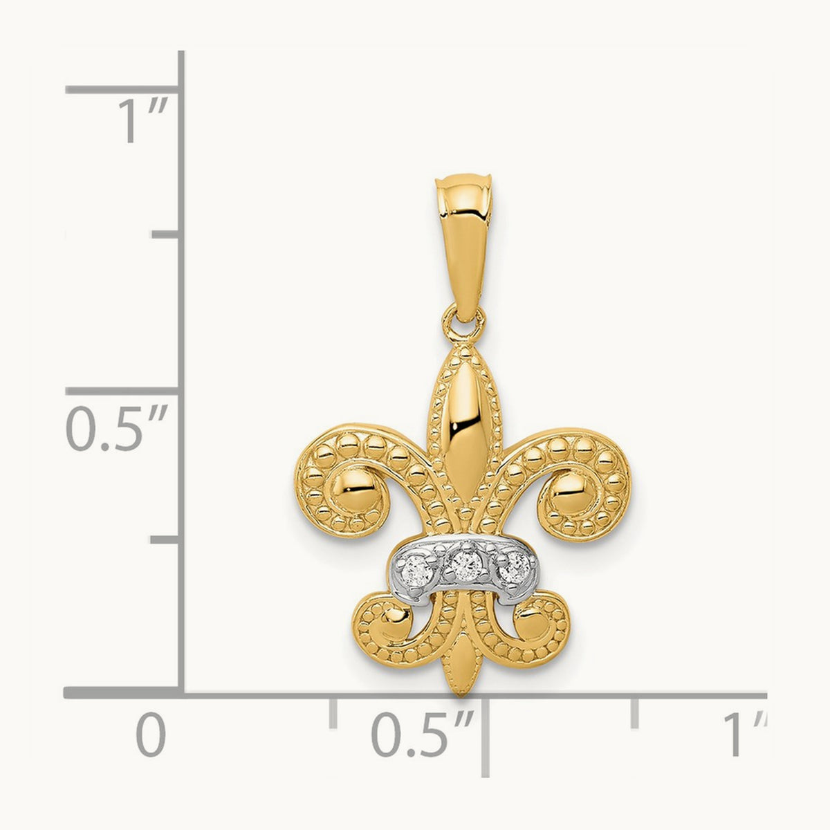 w/Rhodium Polished Diamond Fleur de Lis Pendant, 14K