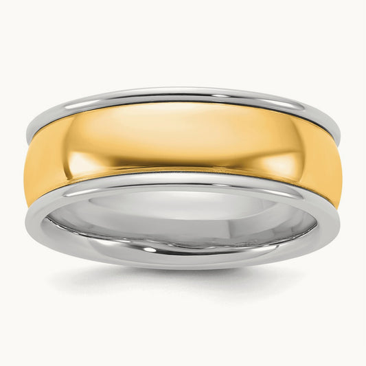 W/Y Half Round Wedding Band, 7mm, 14K Two-tone