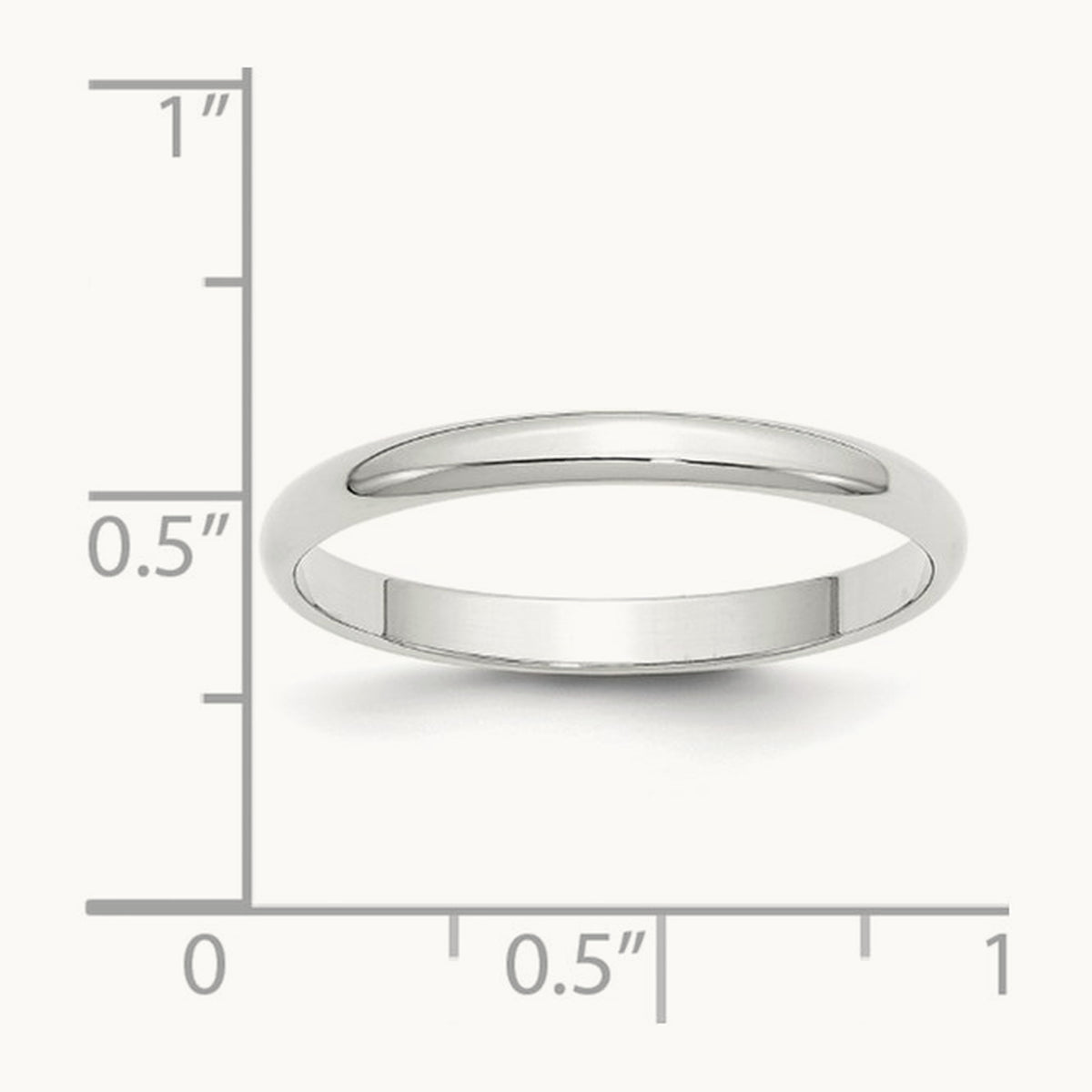 Lightweight Half Round Band, 2.5mm, 10K White Gold