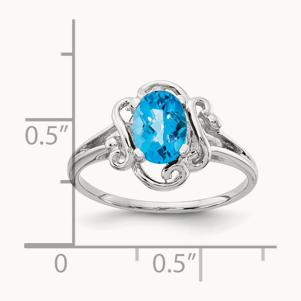 7x5mm Oval Blue Topaz ring, 14K White Gold