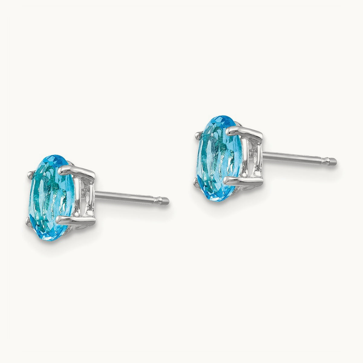 7x5mm Oval Blue Topaz Earrings, 14K White Gold