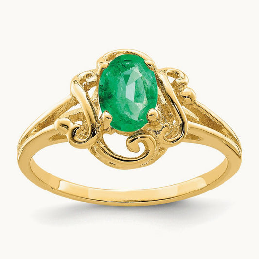 7x5mm Oval Emerald ring, 14K