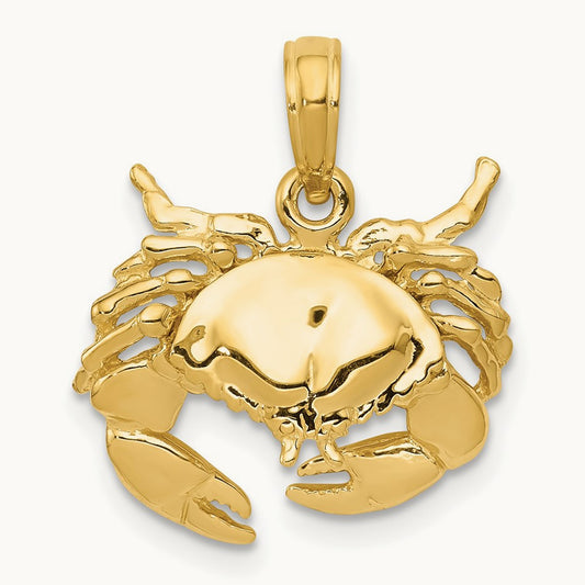 Polished Open-Backed Crab Pendant — 14K Yellow Gold