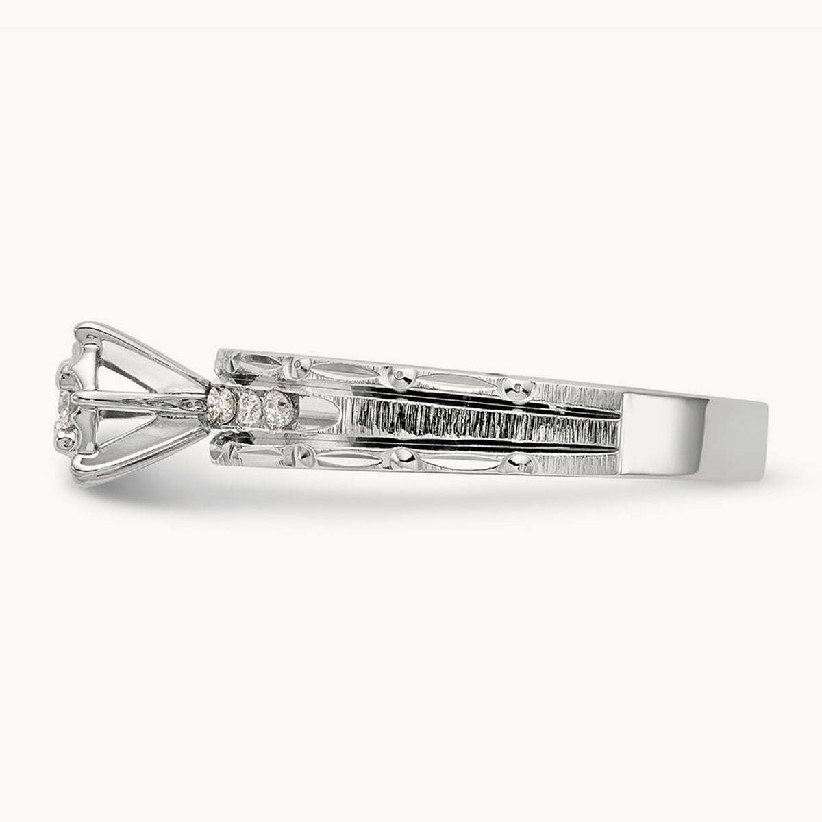 AA Quality Trio Complete Engagement Ring, 14K White Gold
