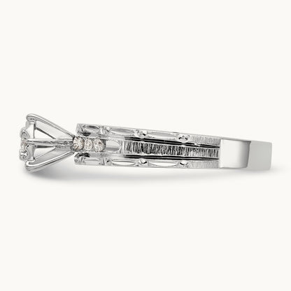 AA Quality Trio Complete Engagement Ring, 14K White Gold