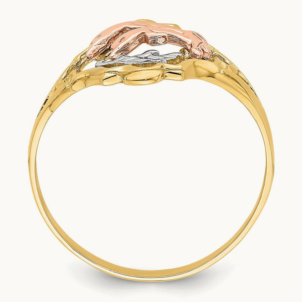 W/Rhodium Double Dolphin Ring, 14K Yellow with Rose Gold