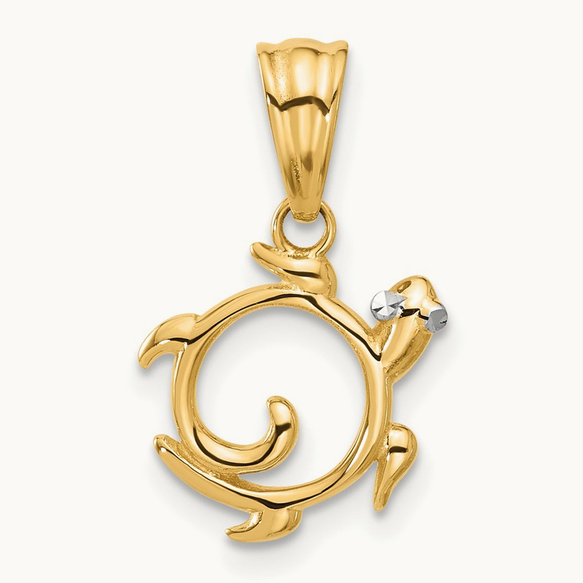 Diamond Cut Swirl Turtle Pendant, 14K with White Rhodium