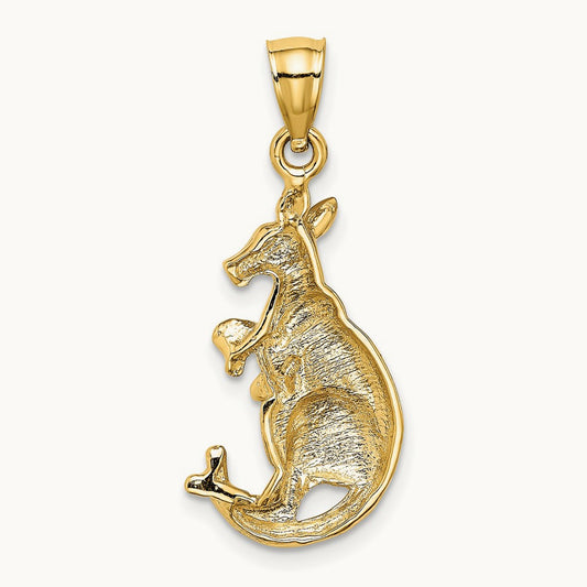 2-D Kangaroo with Baby in Pouch Pendant, 14K