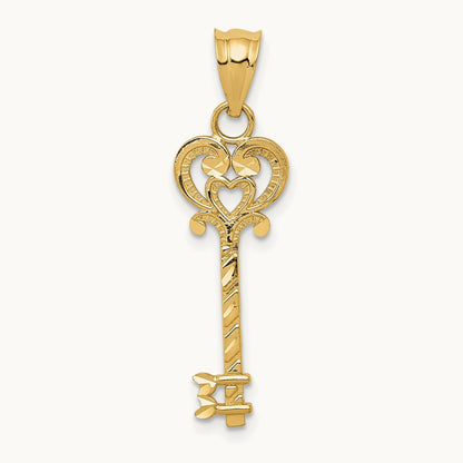 Diamond-cut Key Pendant, 14K