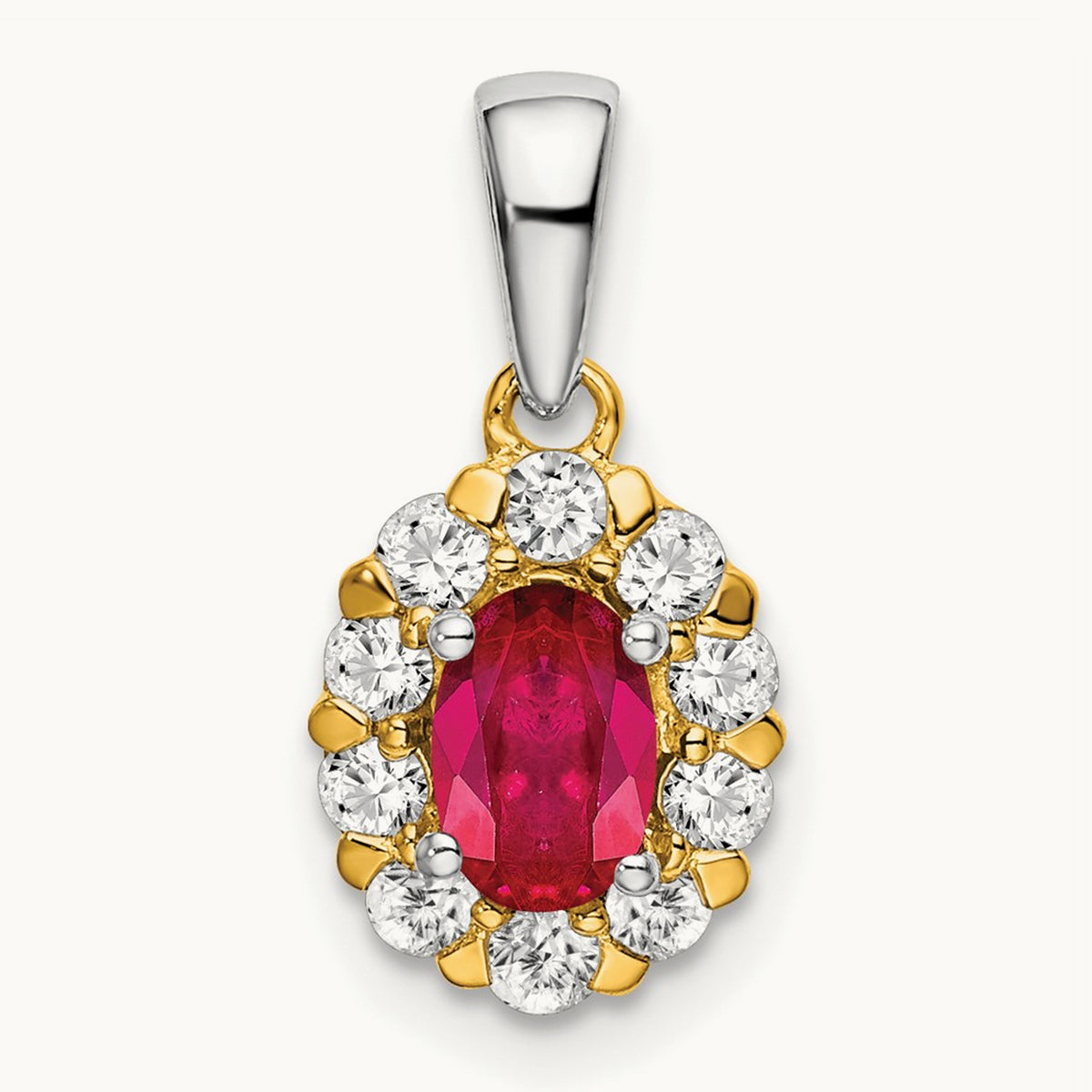 Oval Ruby and Diamond Halo Pendant, 14K Two-tone