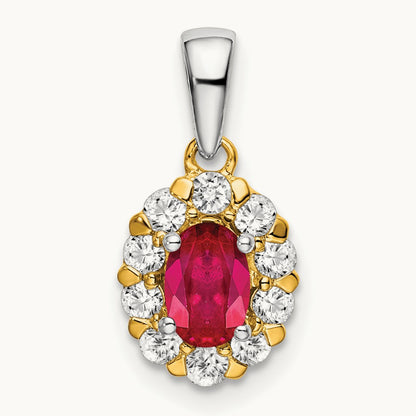 Oval Ruby and Diamond Halo Pendant, 14K Two-tone
