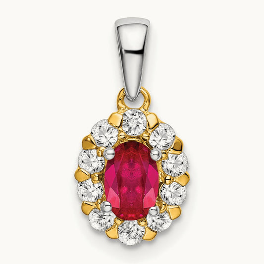 Oval Ruby and Diamond Halo Pendant, 14K Two-tone