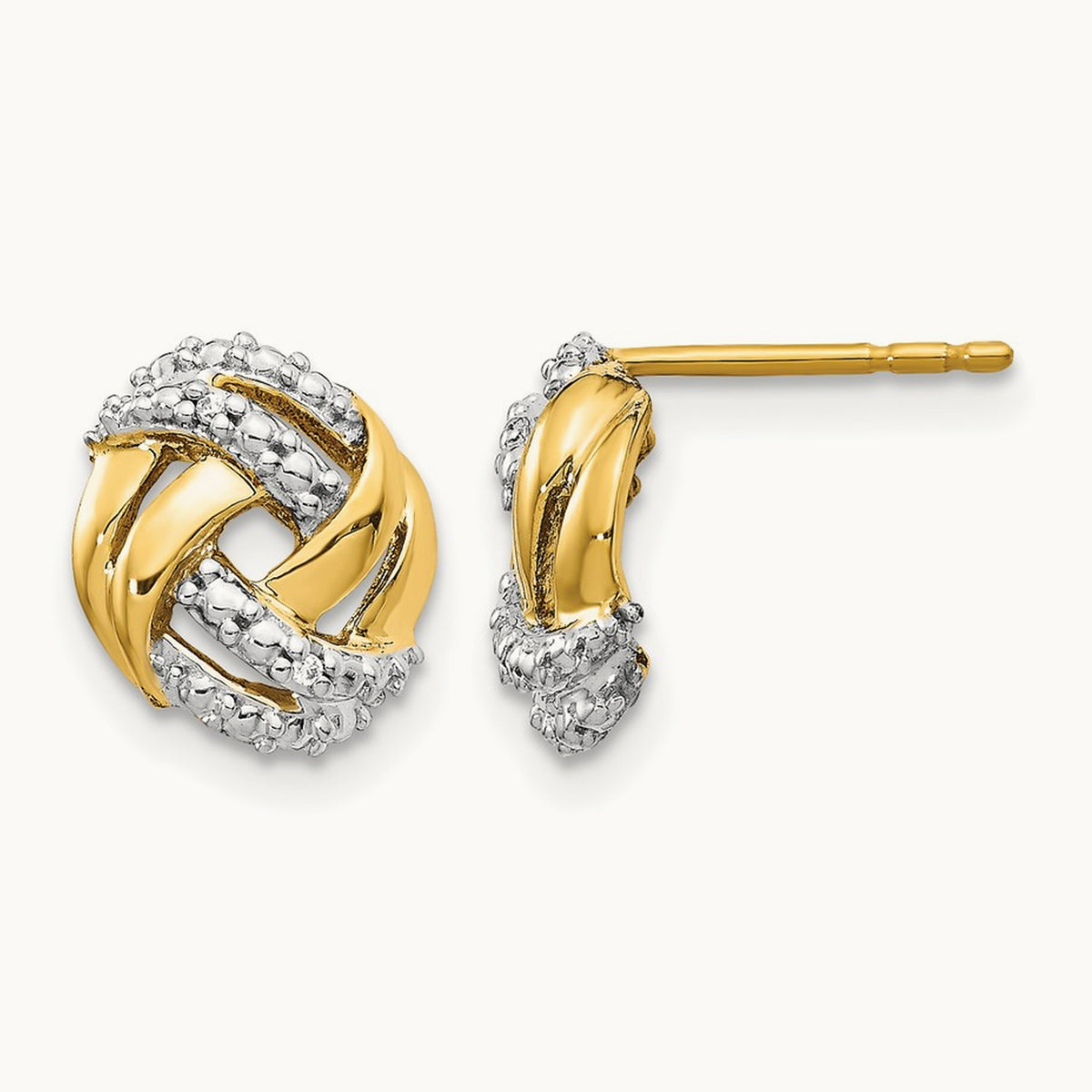 Diamond w/Rhodium Accents Round Post Earrings, 14K