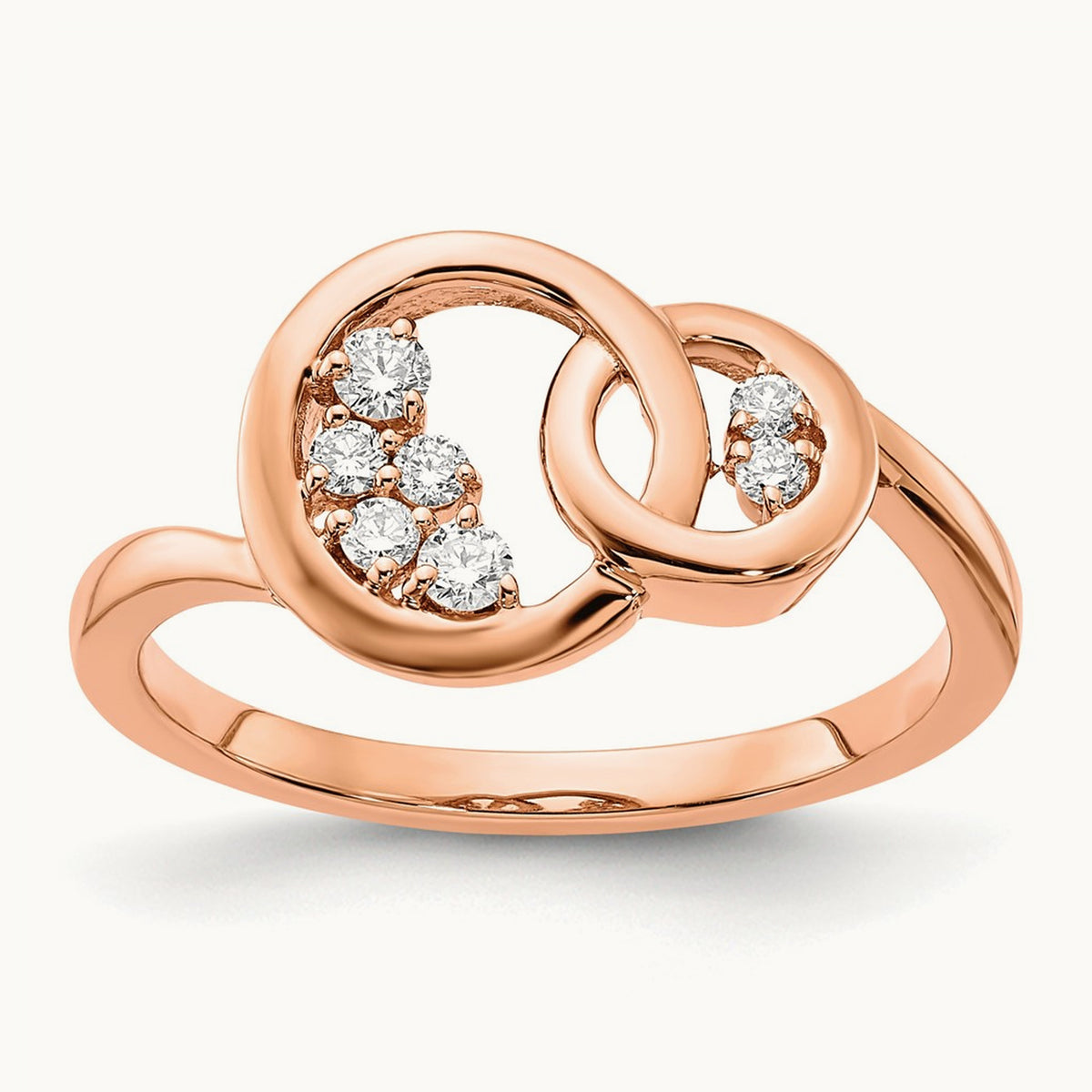 Polished Diamond Double Circle Ring, 14K Rose Gold