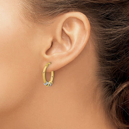 Polished with Beads Oval Hoop Earrings — 14mm