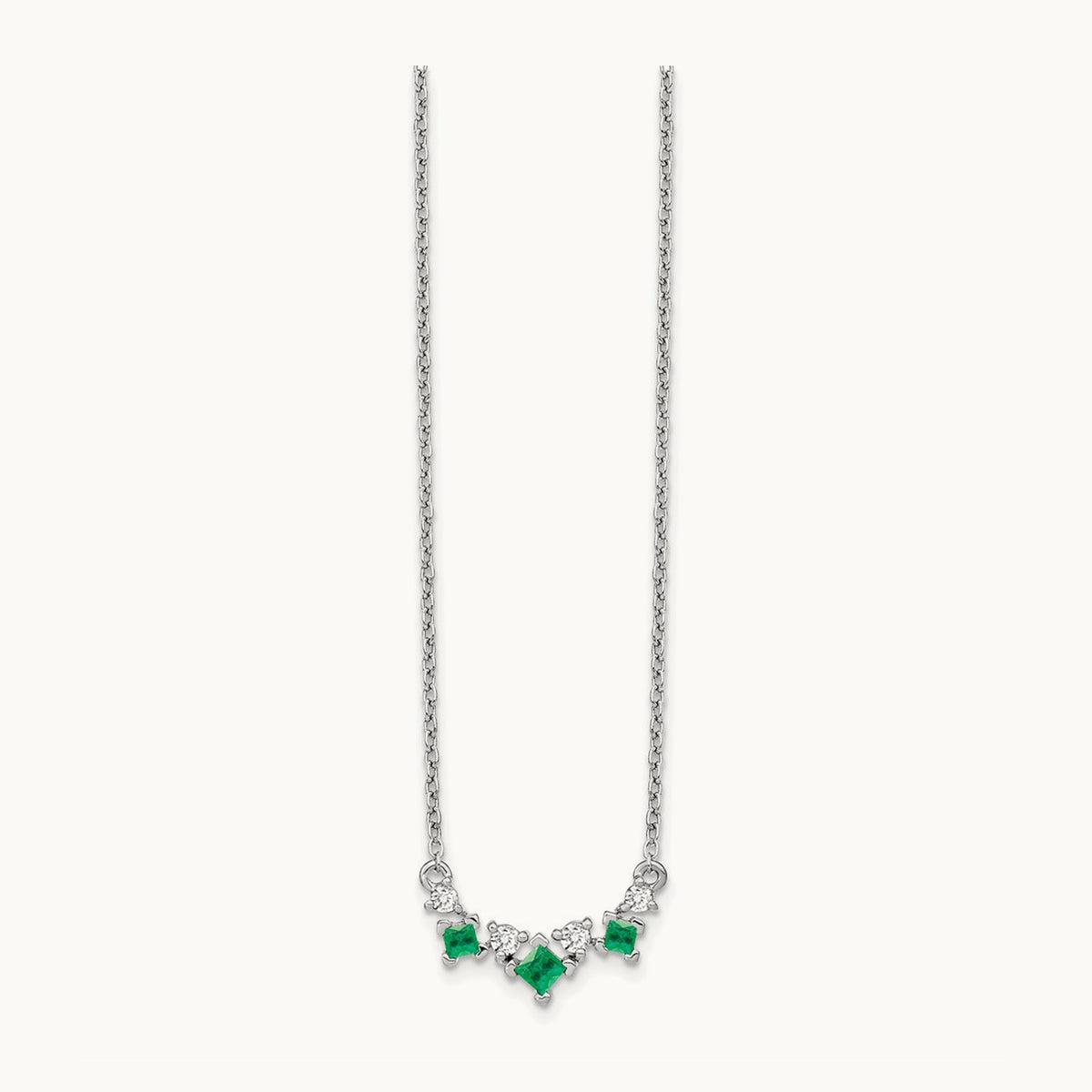 Emerald and Diamond 18 inch Necklace, 14K White Gold