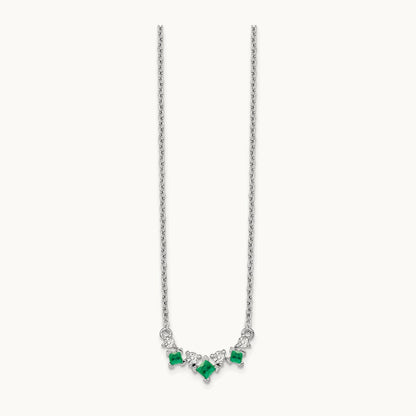 Emerald and Diamond 18 inch Necklace, 14K White Gold