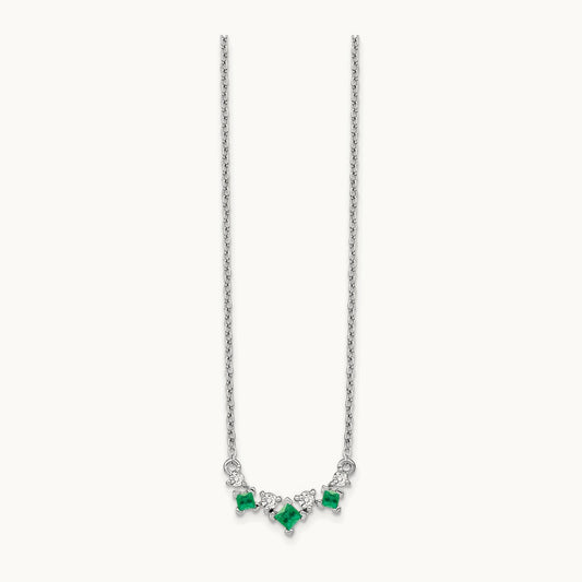 Emerald and Diamond 18 inch Necklace, 14K White Gold