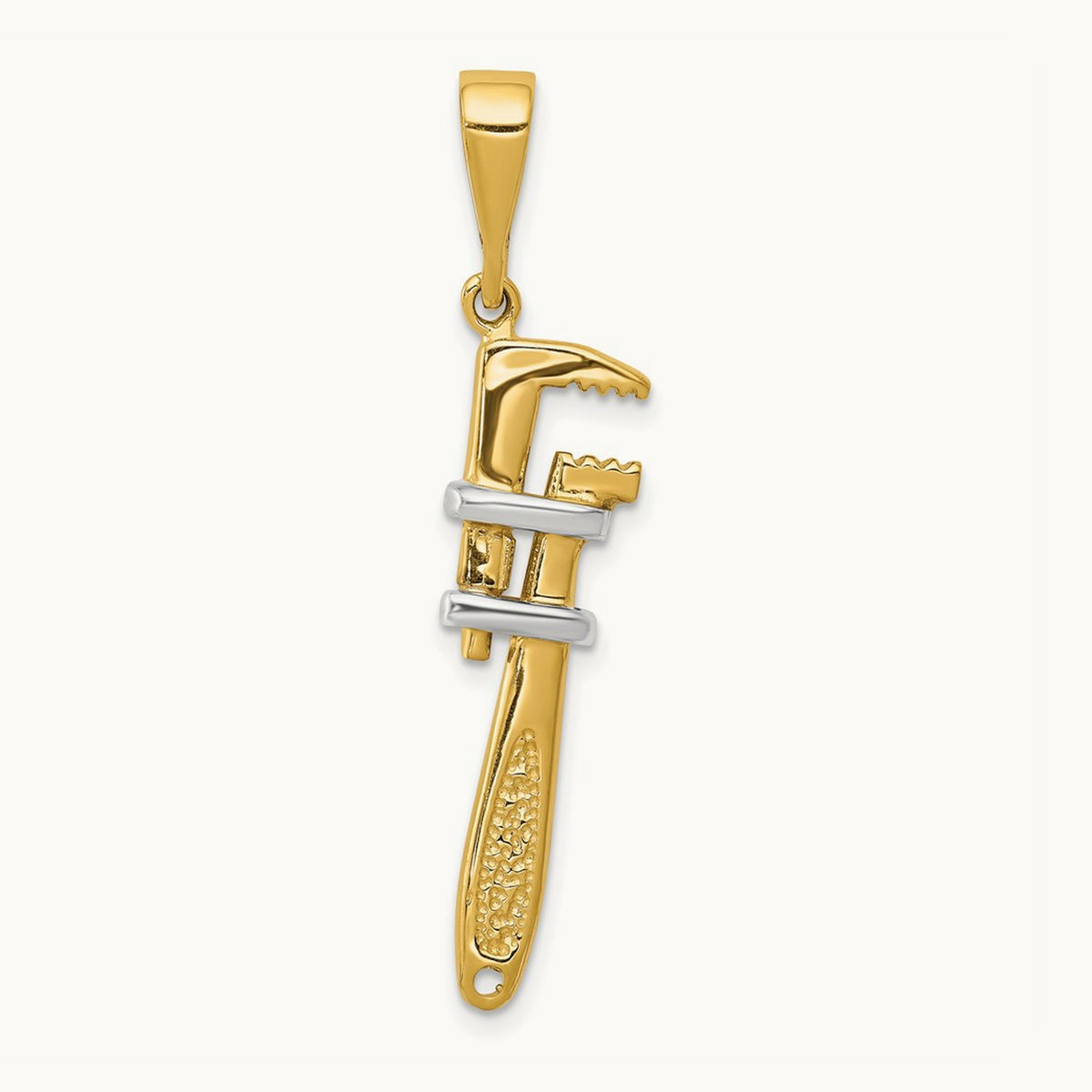 w/Rhodium 3-D Pipe Wrench Charm, 14K