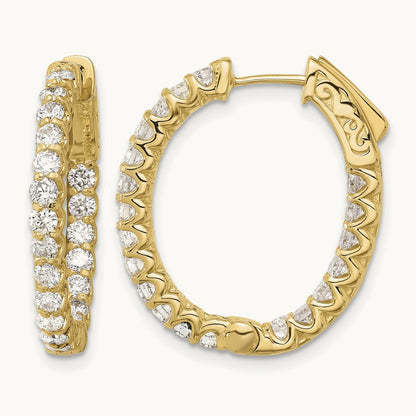 2ct 40- In/Out Oval Hoop w/ Safety Clasp Diamond Earrings, 2.3mm, 14K