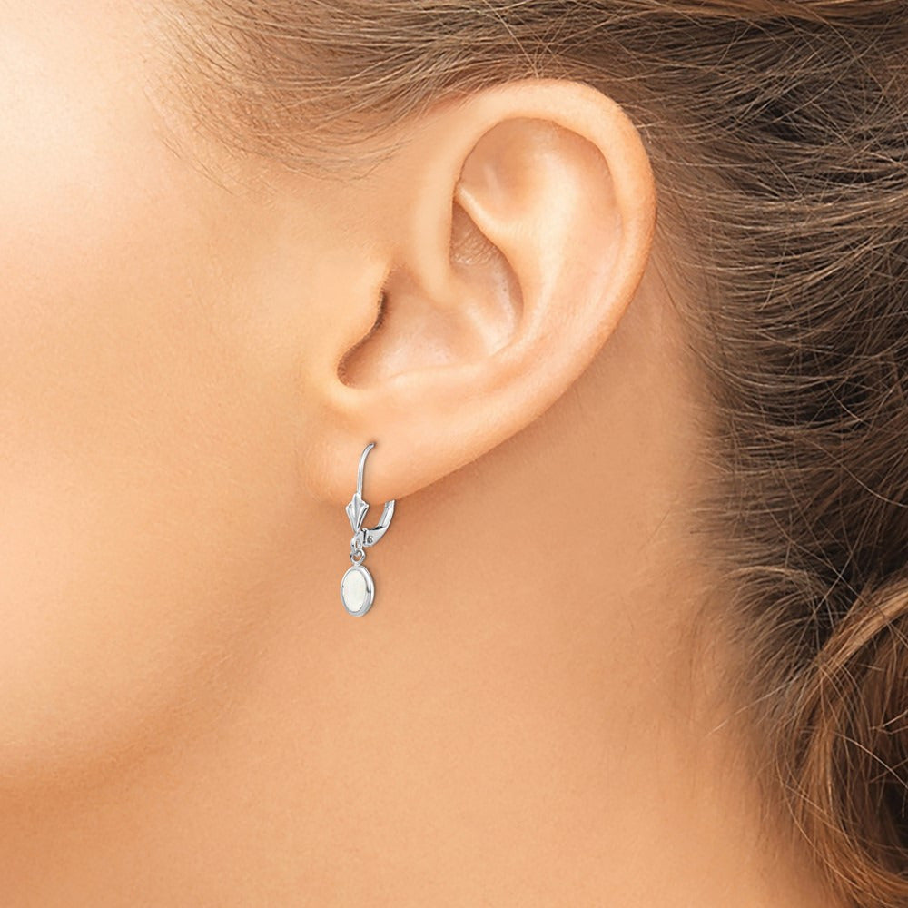6x4 Oval Bezel October/Opal Leverback Earrings — 14K White Gold