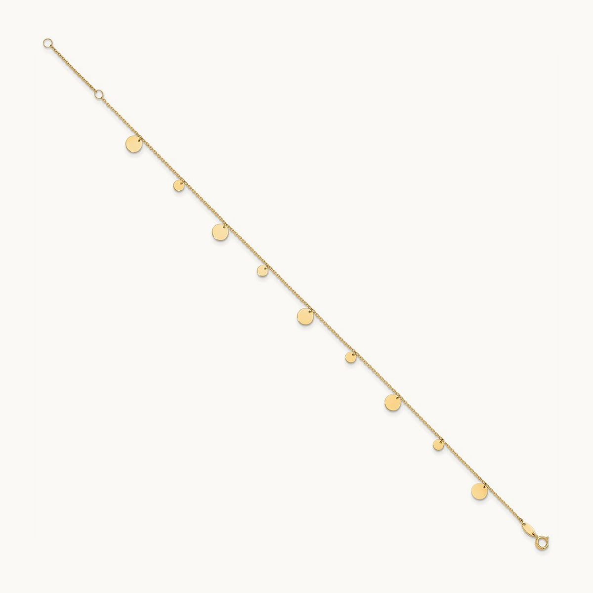 Polished Circles 9in Plus 1in ext. Anklet, 14K