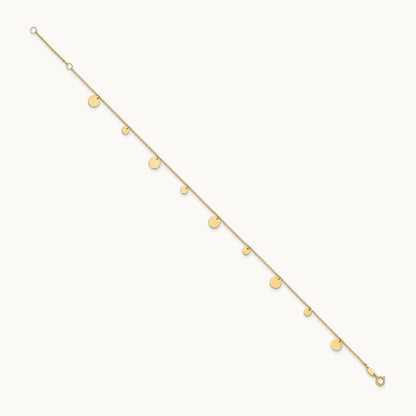 Polished Circles 9in Plus 1in ext. Anklet, 14K