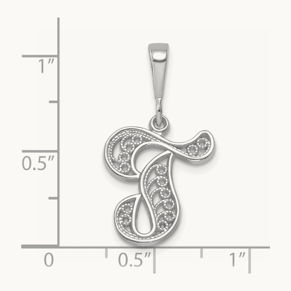 Solid Polished Script Filigree Initial Pendant — T