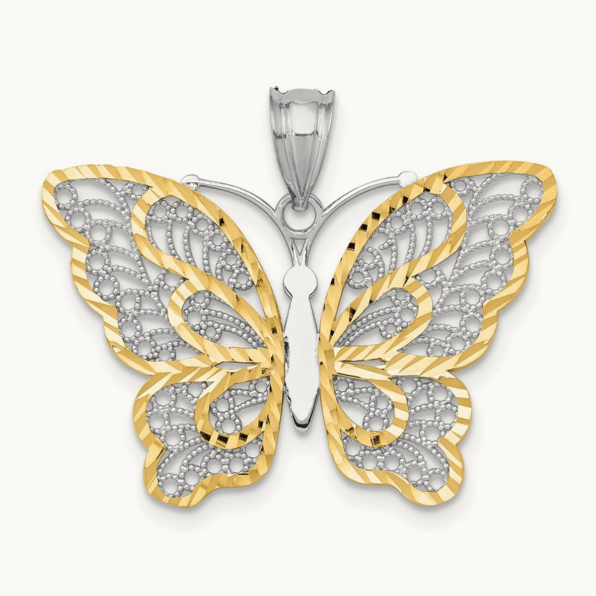 Polished Filigree Butterfly Pendant — 14K White Gold