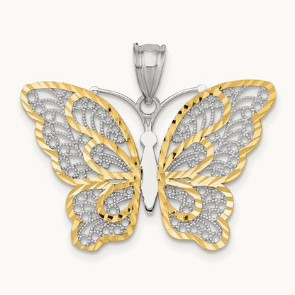 Polished Filigree Butterfly Pendant — 14K White Gold