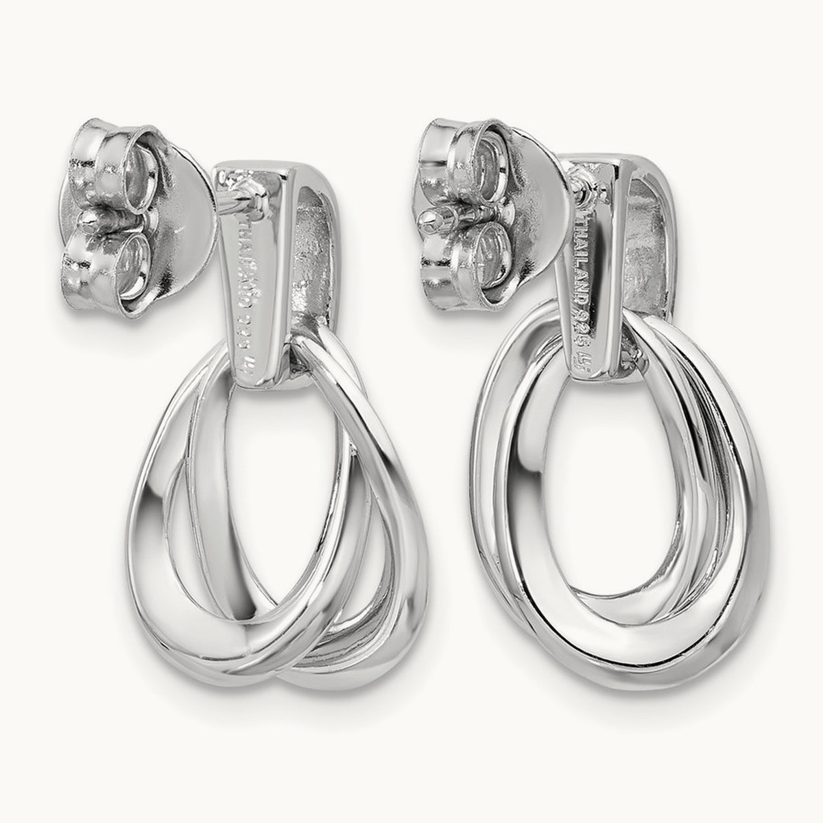 SS RH-plated Polished/Brushed Ovals Dangle Post Earrings — Leslie's