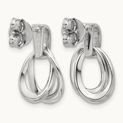 SS RH-plated Polished/Brushed Ovals Dangle Post Earrings — Leslie's