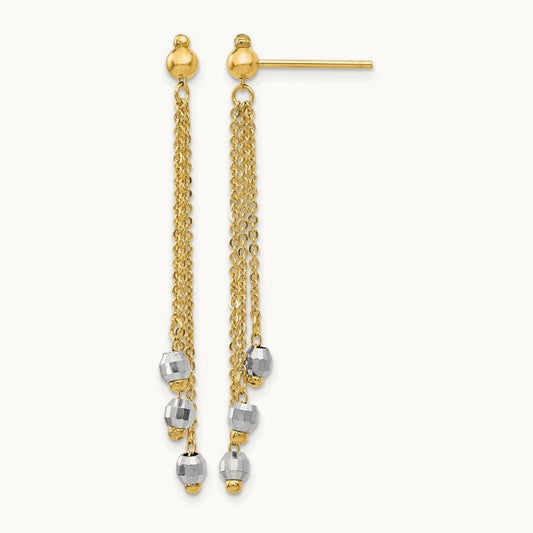 Cable Chain Faceted Bead Earrings, 14K Two-tone